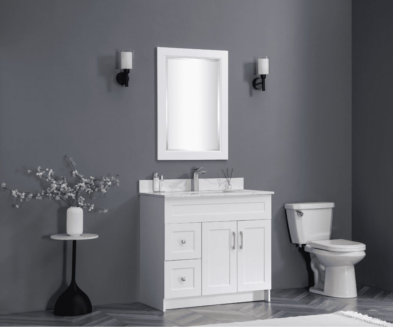 36″ _ 42″ White MDF Vanity