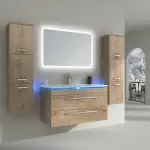JN Floating Vanity with LED Mirror Set – 24/30/36"