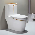 JN T2258 White & Gold One Piece Toilet