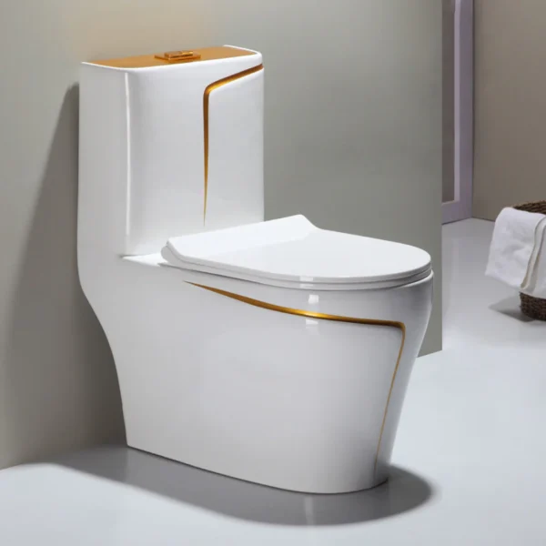 JN T2258 White & Gold One Piece Toilet